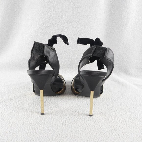 Tory Burch "Kyle" Lace-Up Open Toe Sandal Black/Gold New $475 Wom 9 M s-9247 - Picture 9 of 10